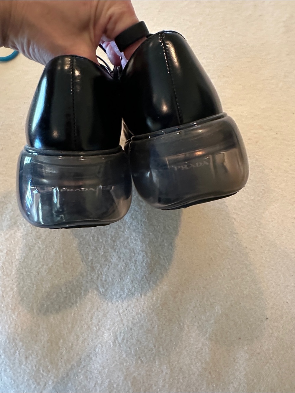 Prada Women’s Black Leather Airsole Oxford w/Transparent Platform Sole SZ 36 - Picture 7 of 9